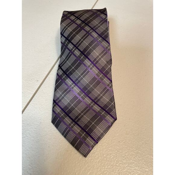 Michael‎ Kors 100% silk tie purple silver gray striped - Picture 1 of 3